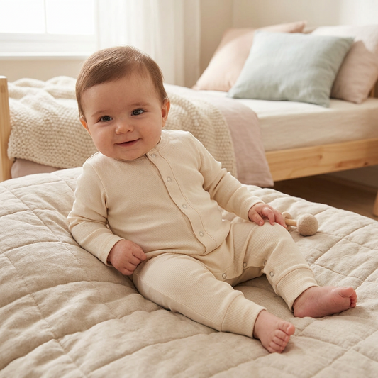 baby wearing the Footless romper from little lumps