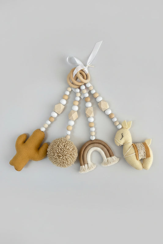 Set of Pram dangles with Lama, rainbow, pom pom and cacti in neutral colours
