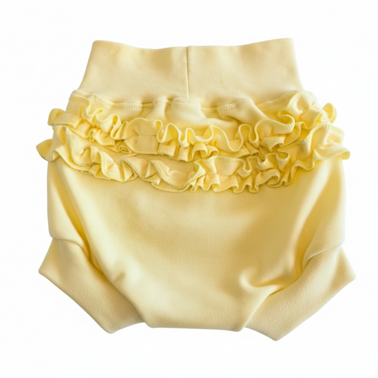 Yellow ruffled diaper cover