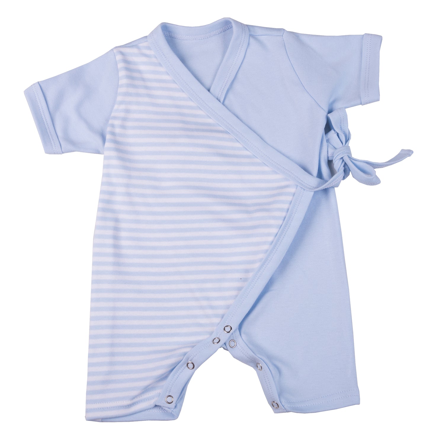 Kimono Summer Babygro - blue and white stripes with tie for easy access