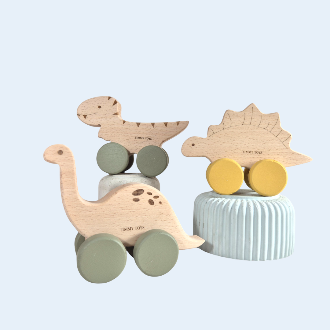 Wooden Brontosaurus Wheely Toy