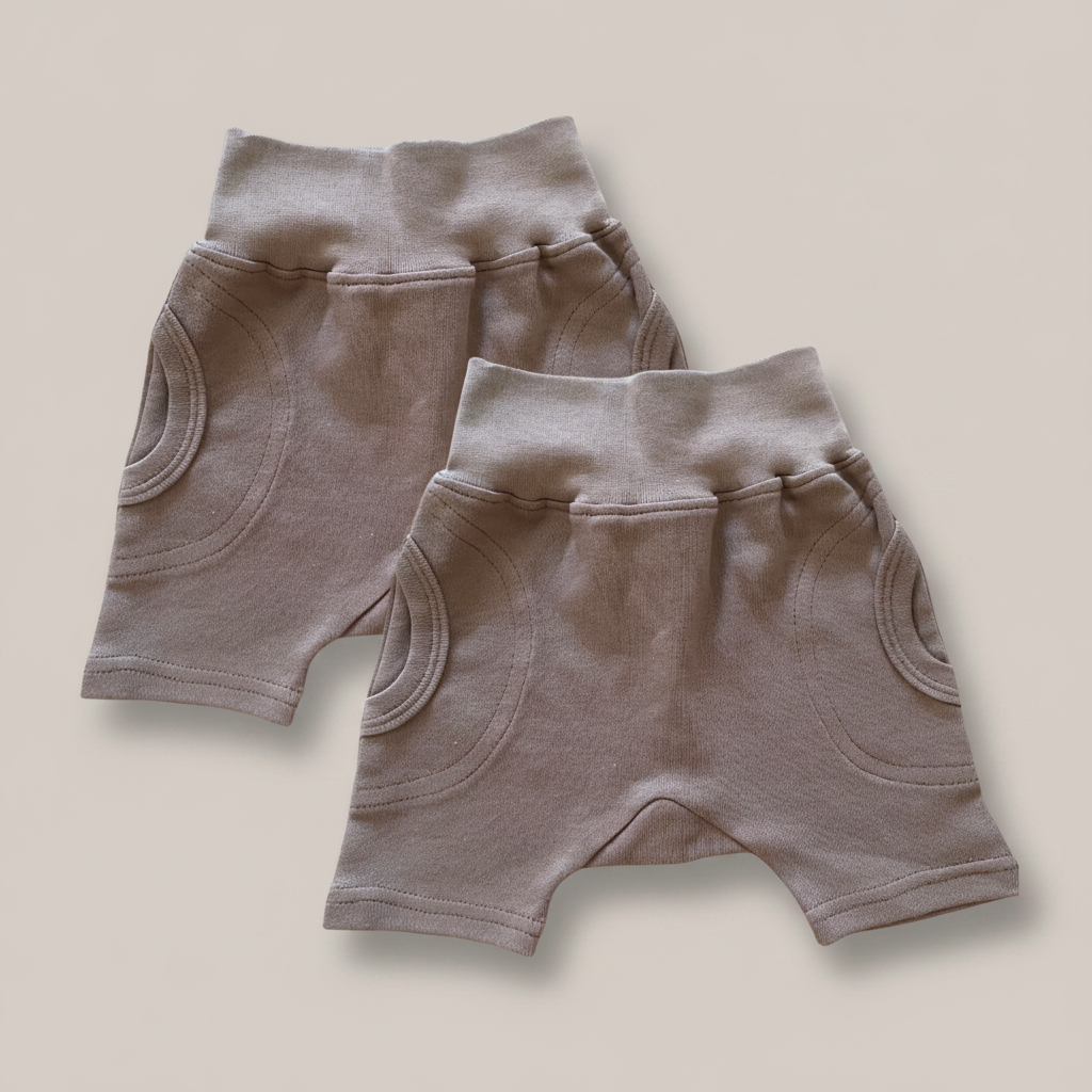 Two pairs of mocha baby shorts 