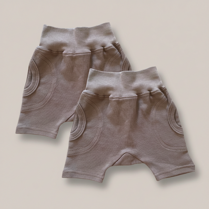 Two pairs of mocha baby shorts 