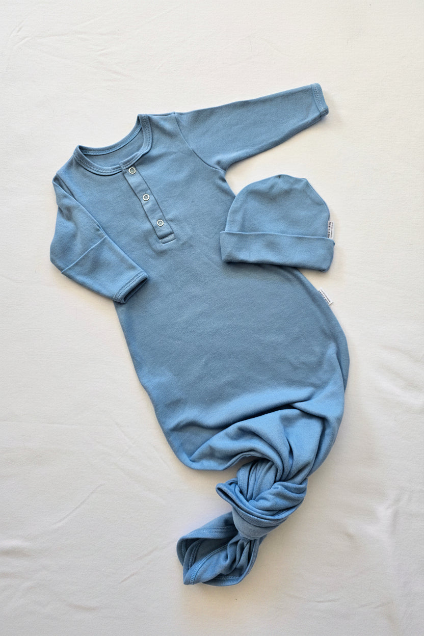 Denim Blue Knotted Sleep onesie and Beanie for newborns