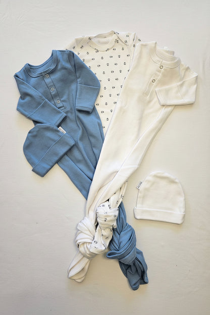 Blue and white Knotted Sleep Onesie