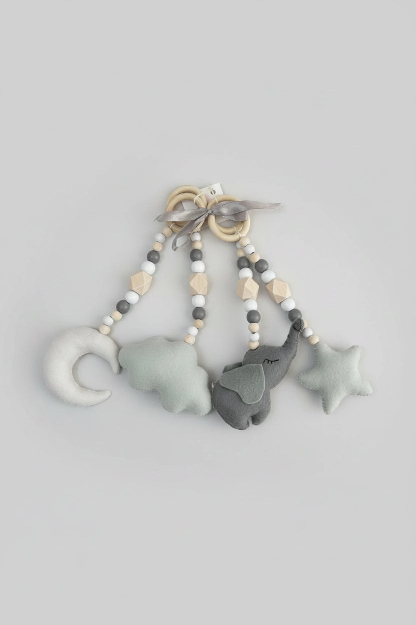 Ellie Baby Gym Dangle consisting of a star, moon, cloud and an elephant dangle