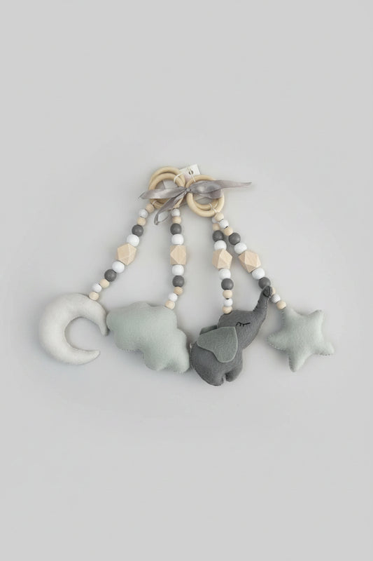 Ellie Baby Gym Dangle consisting of a star, moon, cloud and an elephant dangle