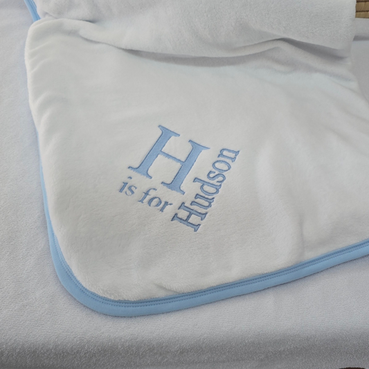 Coral Fleece Hudson Monogram baby blanket 