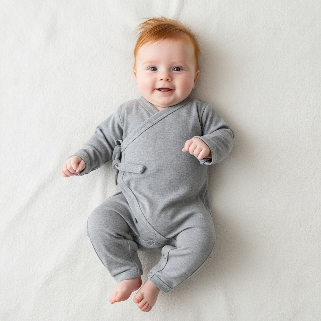 baby wearing a kimono romper