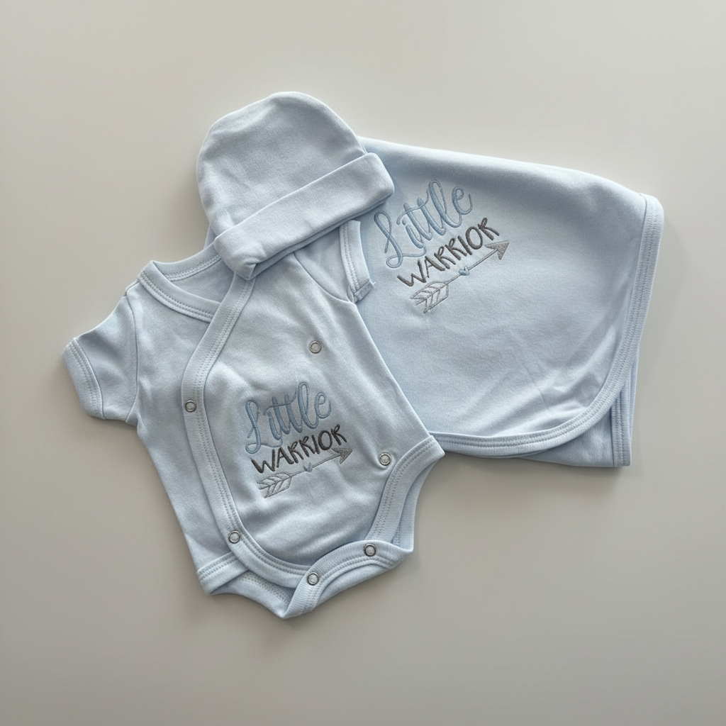 Preemie - little warrior crossover onesie, beanie and swaddle gift set - 100% cotton - Little Lumps