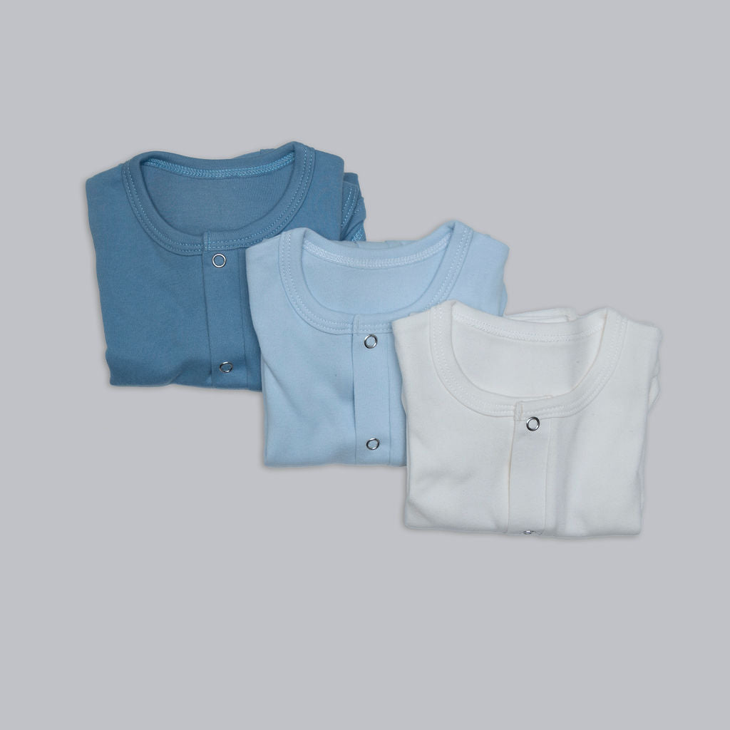 Longsleeve tab top footless rompers in cool tones