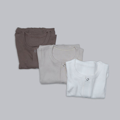 Longsleeve tab top footless rompers in earth tones