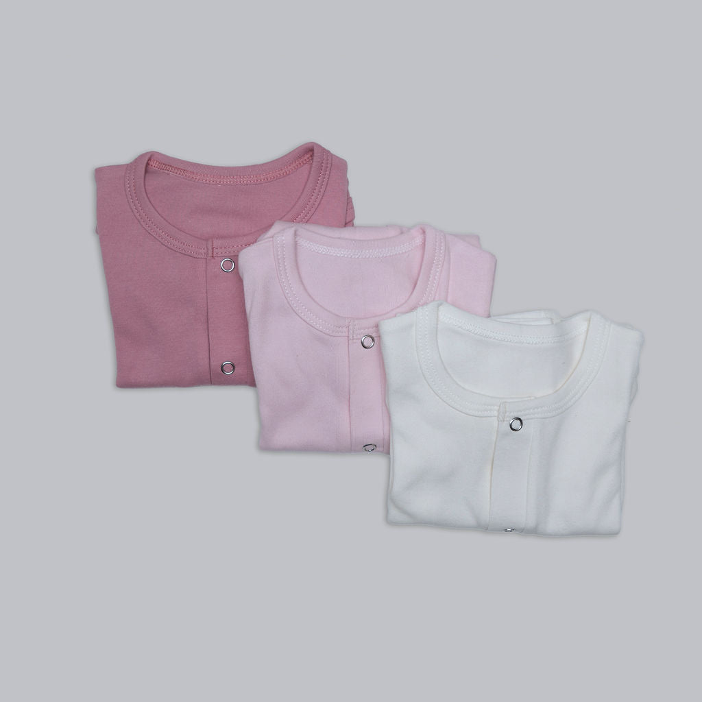 Longsleeve tab top footless rompers in pink shades