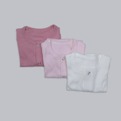 Longsleeve tab top footless rompers in pink shades