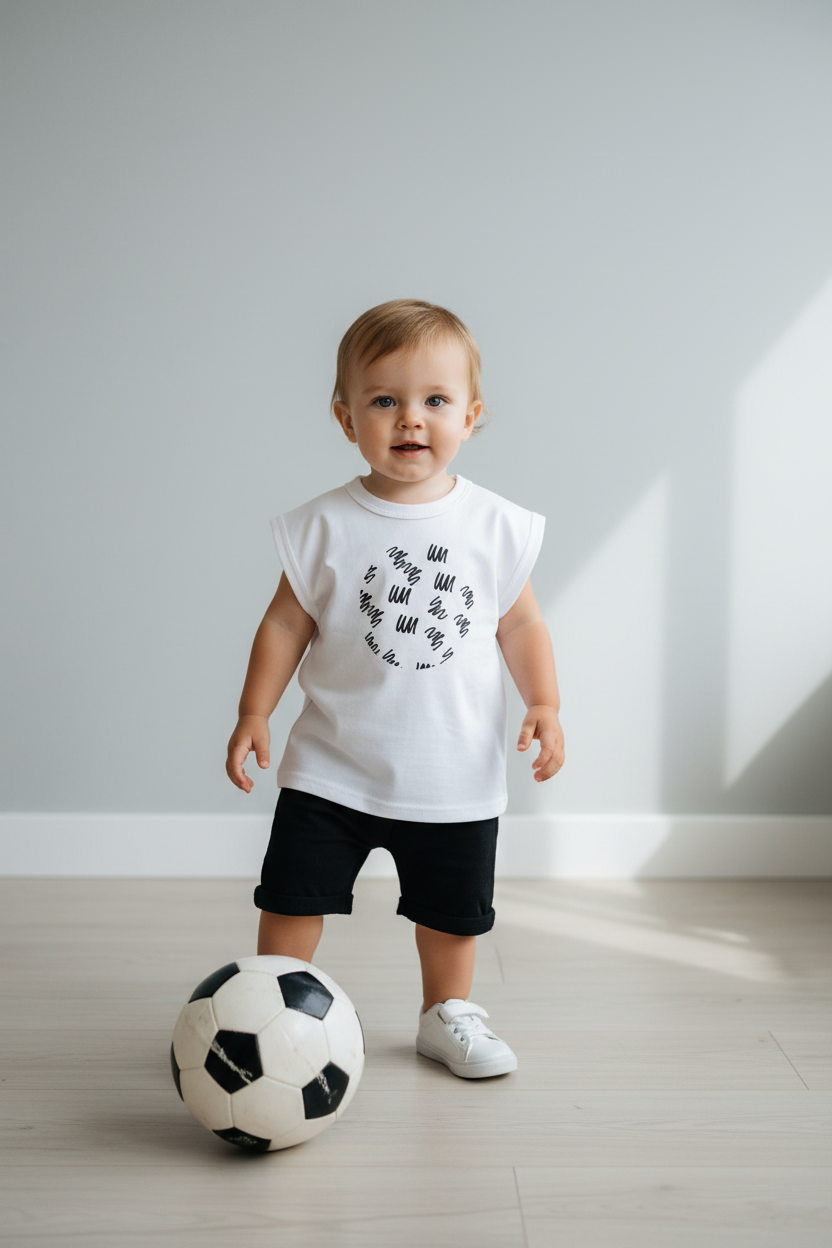 Baby wearing an oversized t_shirt