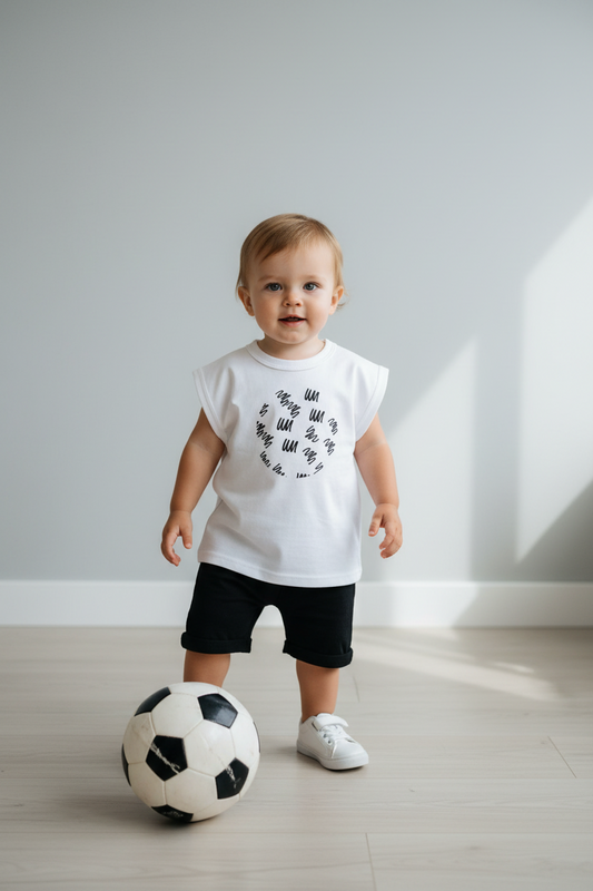 Baby wearing an oversized t_shirt