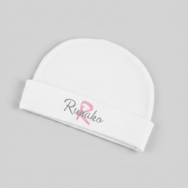 Personalised Baby beanie with baby name and monogram on the brim
