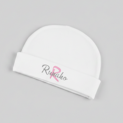 Personalised Baby beanie with baby name and monogram on the brim