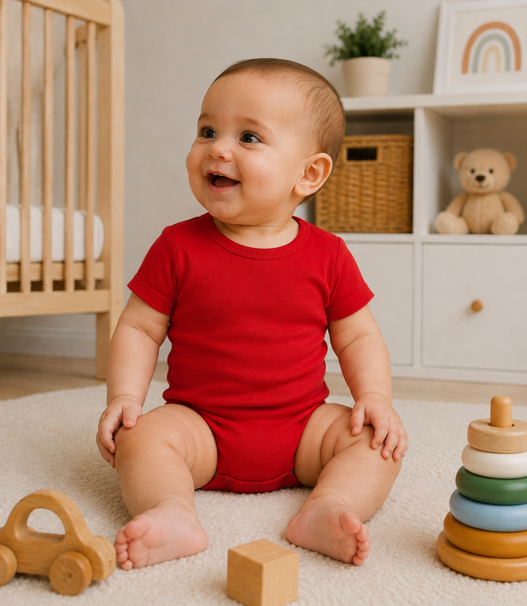 Red Crew Neck Short Sleeve onesie - 100% cotton made by Little Lumps