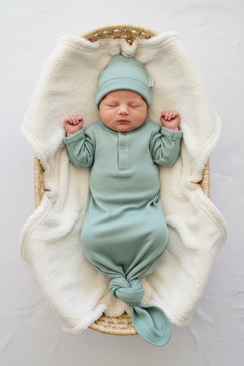 Sage Knotted Sleep Onesie and Beanie Set