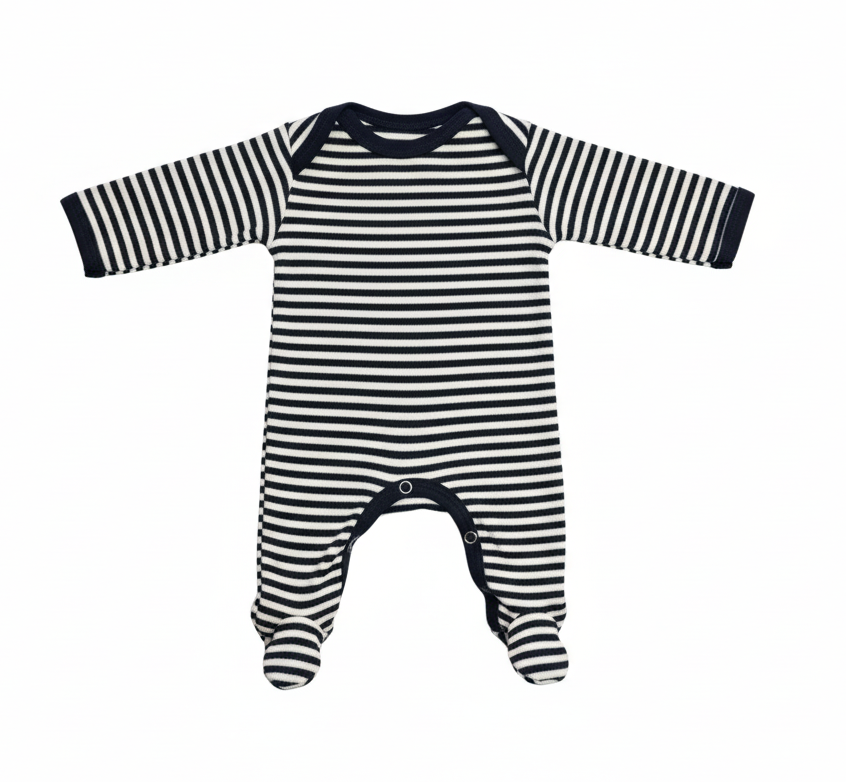 Navy and White baby envelope neck Babygro