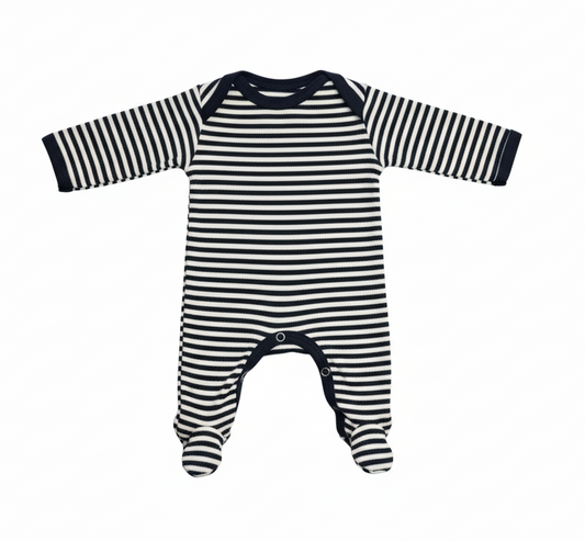 Navy and White baby envelope neck Babygro