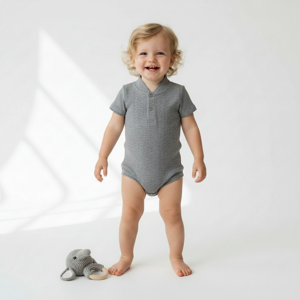 Toddler wearing the tab onesie