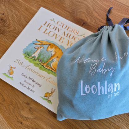 Personalised Welcome home bag for gift set for coming home baby knotted onesie gift set