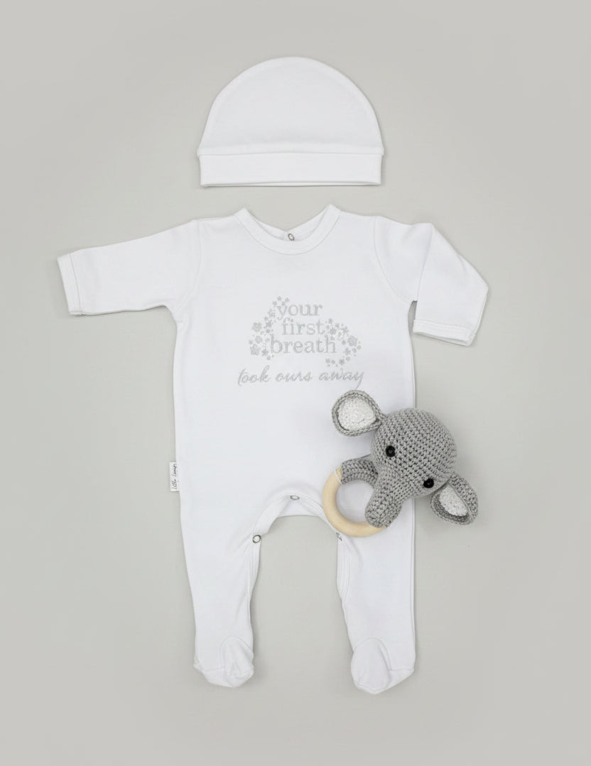 White  first breathe babygro