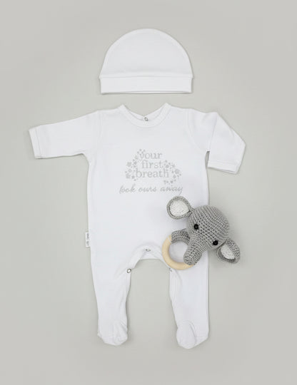 White  first breathe babygro