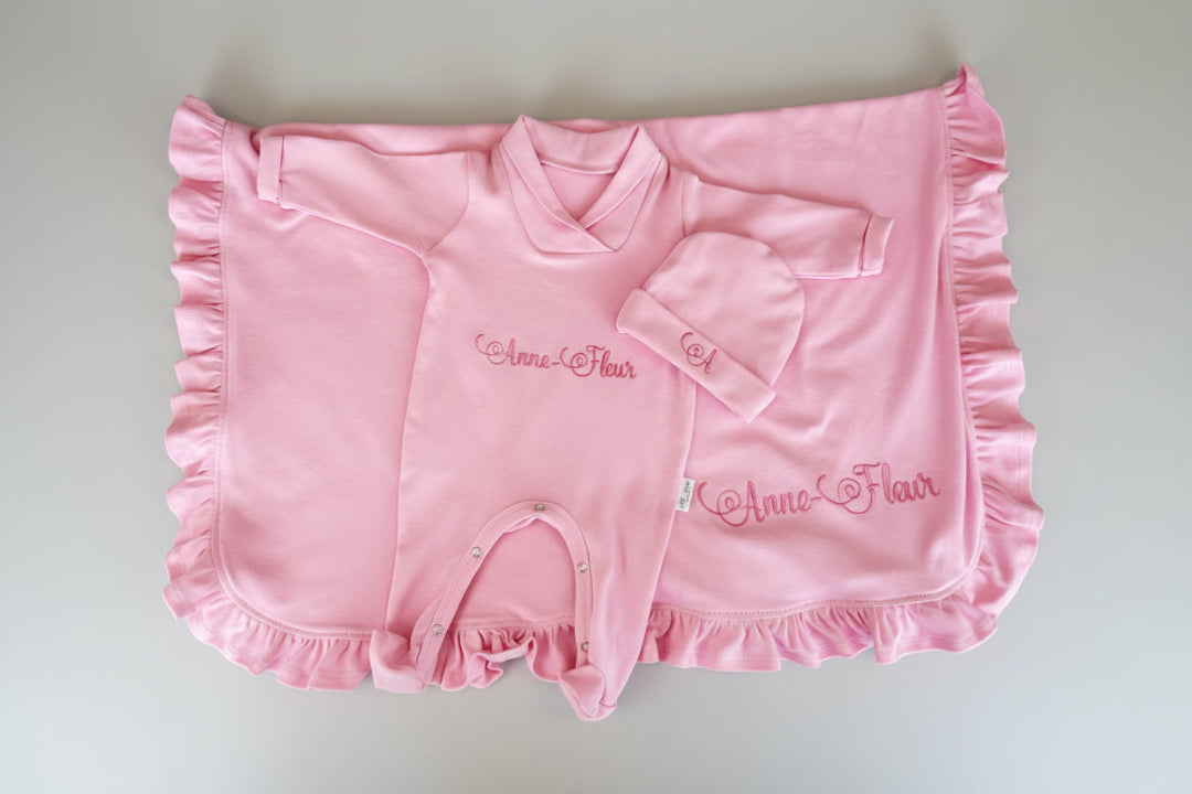 Personalised embroidered  Babygro, beanie, blanket and welcome home disk home coming outfit