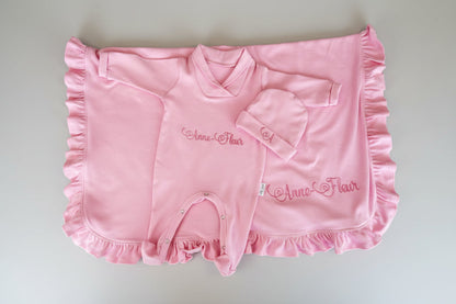 Personalised embroidered  Babygro, beanie, blanket and welcome home disk home coming outfit