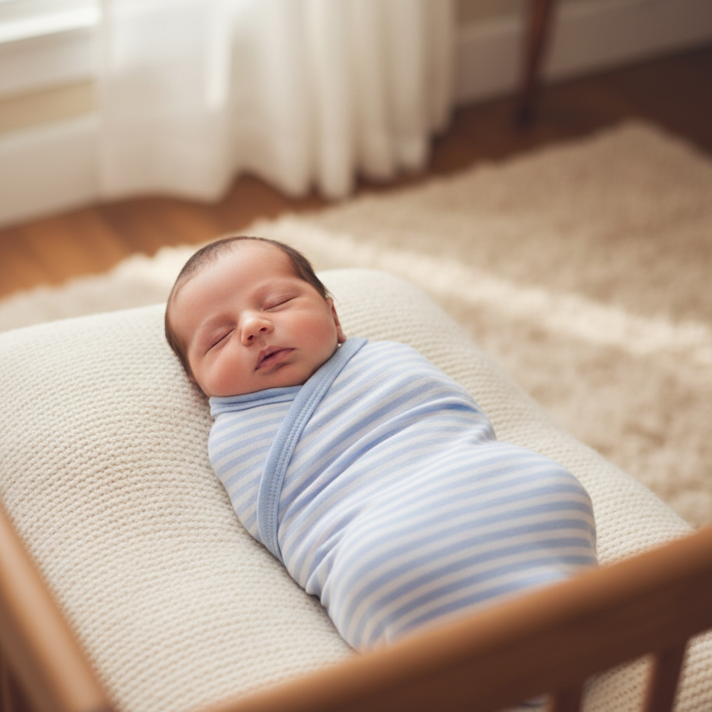 Blue and white stripe baby swaddle