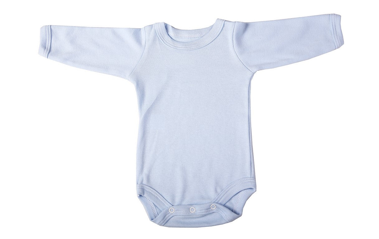 100% Cotton -Colours Baby Blue Blank Long-Sleeved Crew Neck Onesies  - Little Lumps