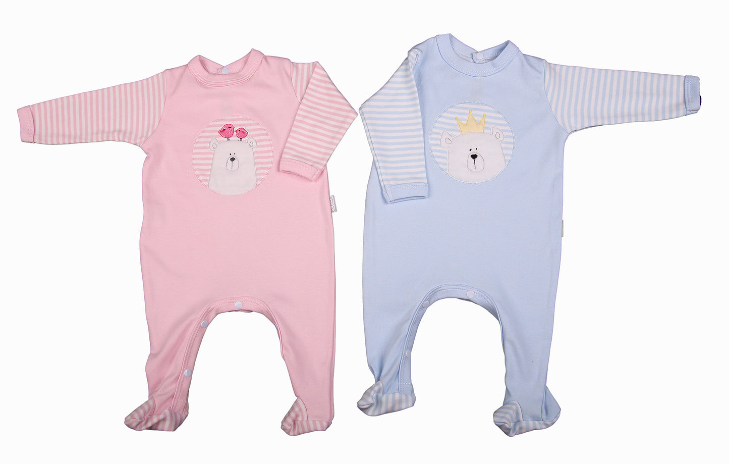 Embroidered Bear Babygro In Blue Or Pink - Little Lumps