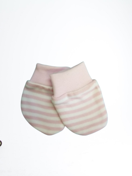 Baby Mittens - pink and white stripes