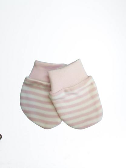 Baby Mittens - pink and white stripes