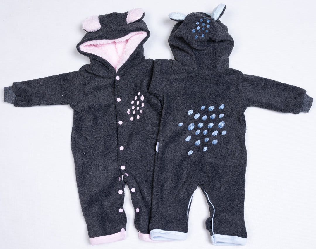 Bear Spotted Polar Fleece Babygro - Little Lumps