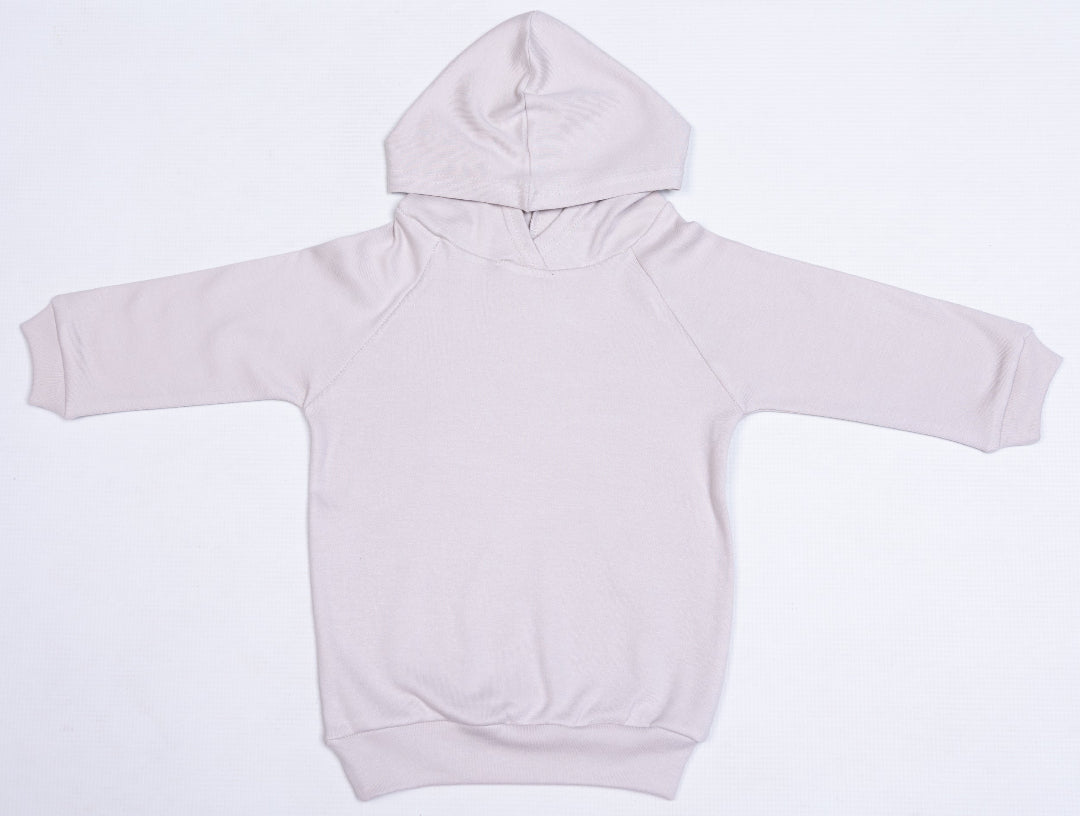 Stone hoodie with long sleeves and ribbed arms and waist made from 100% cotton