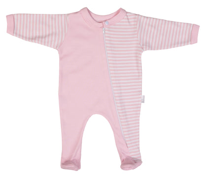 100% Cotton Striped Infant Zip Opening Babygro - Little Lumps