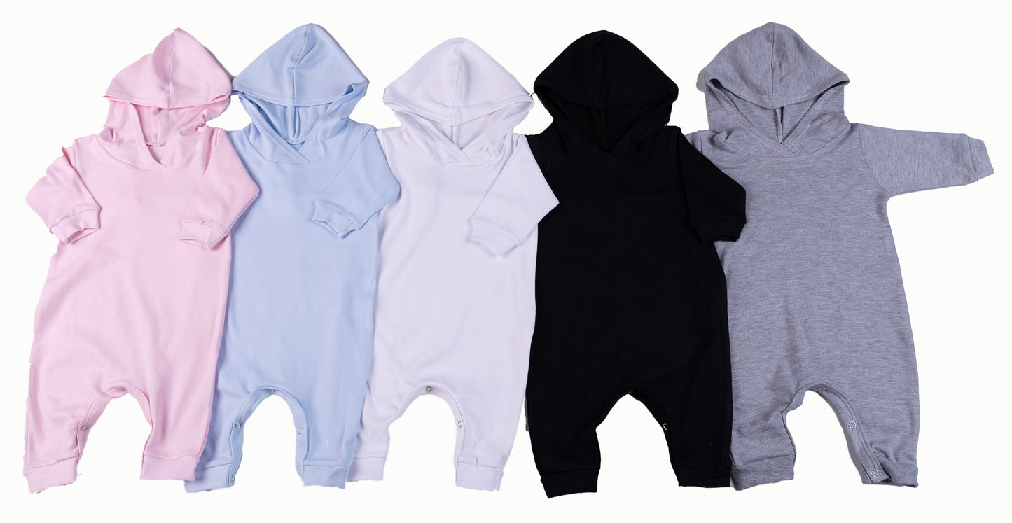 2-Pack Hooded Harem Blank Babygros Made From 100% Cotton - Little Lumps