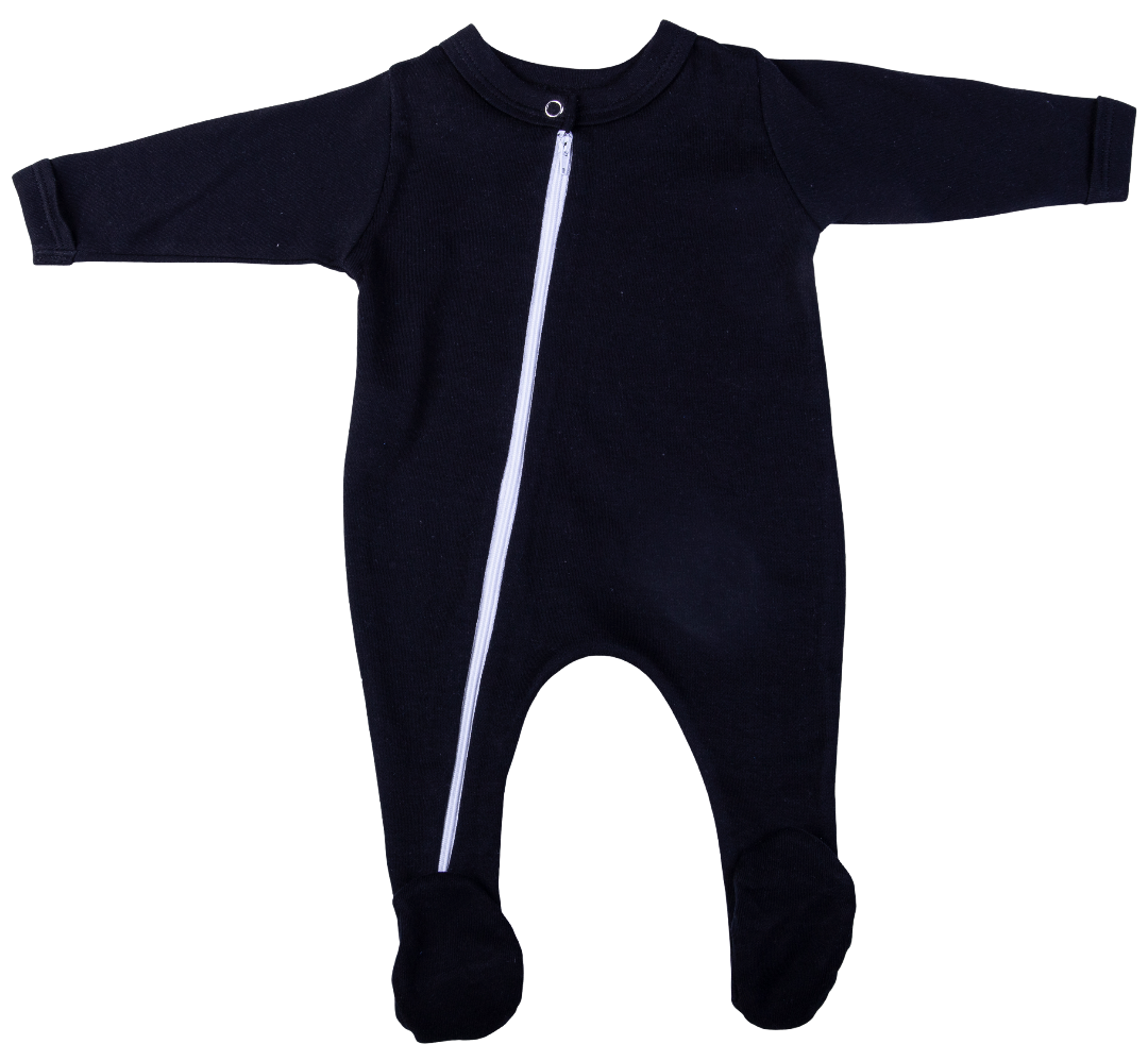 Black 100% Cotton Infant Zippy Babygro- Little Lumps