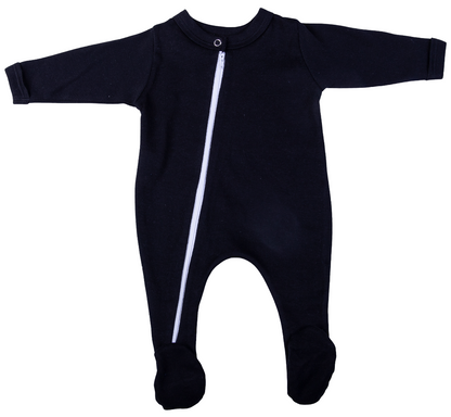 Black 100% Cotton Infant Zippy Babygro- Little Lumps